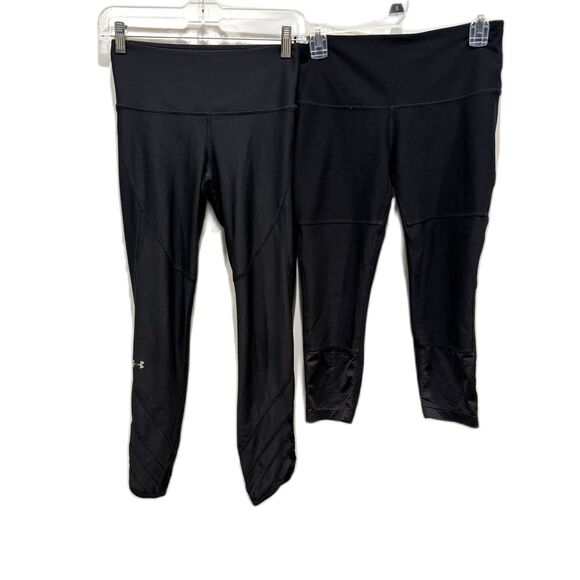 Under Armour Mondetta Leggings 2 Pairs Black Solid High Rise Stretch Women Small - Picture 1 of 9